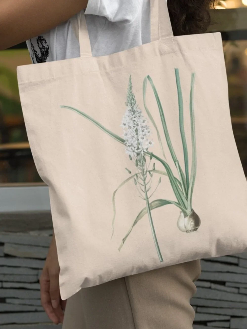 Star-Of-Bethlehem Vintage Floral Print Graphic Canvas Tote Bag